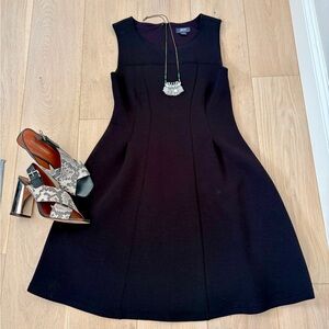 Anthropologie Maeve Scuba Debutante Black Dress A line back zip LBD fit + flare